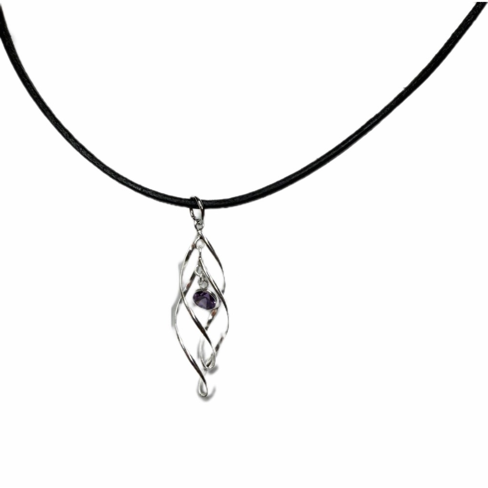 Amethyst necklace handmade leather cord toggle clasp